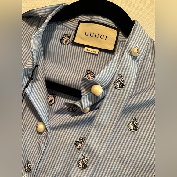 Gucci Blue Striped Rabbit Print Dress - Picture 5 of 6